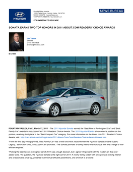 Sonata Earns Two Top Honors in 2011 About.Com Readers’ Choice Awards