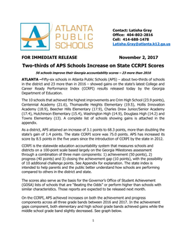 Two-Thirds of APS Schools Increase on State CCRPI Scores