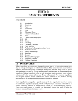 Unit: 01 Basic Ingredients