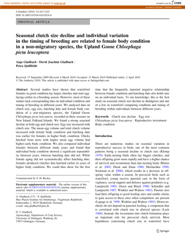 Seasonal Clutch Size Decline and Individual Variation in the Timing Of