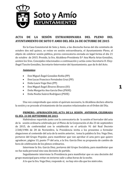 Acta De La Sesión Extraordinaria Del Pleno Del Ayuntamiento De Soto Y Amio Del Día 26 De Octubre De 2015