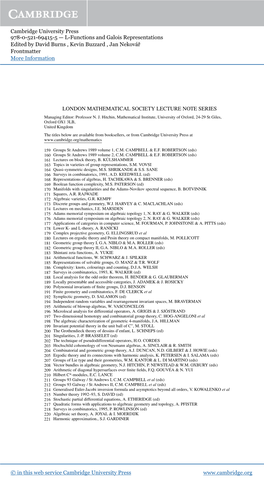 Cambridge University Press 978-0-521-69415-5 — L-Functions and Galois Representations Edited by David Burns , Kevin Buzzard , Jan Nekovář Frontmatter More Information