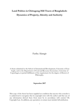 Land Politics in Chittagong Hill Tracts of Bangladesh: Dynamics of Property, Identity and Authority