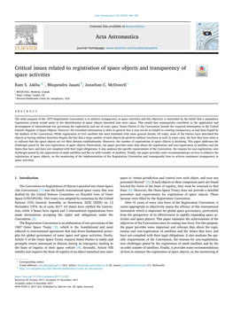 Critical Issues Related to Registration of Space Objects and Transparency of Space Activities