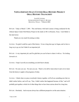 Nasa Johnson Space Center Oral History Project Oral History Transcript