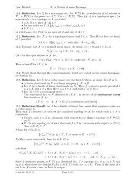 Prof. Girardi 13. a Review of Some Topology 13.1. Definition. Let X Be