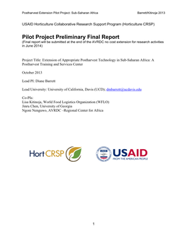 Pilot Project Preliminary Final Report (Final Report Will Be Submitted at the End of the AVRDC No Cost Extension for Research Activities in June 2014)