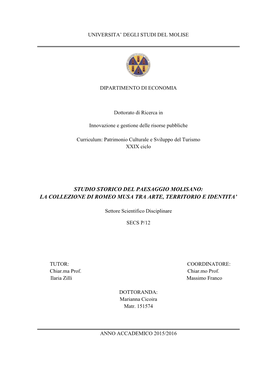 Studio Storico Del Paesaggio Molisano: La Collezione Di Romeo Musa Tra Arte, Territorio E Identita’