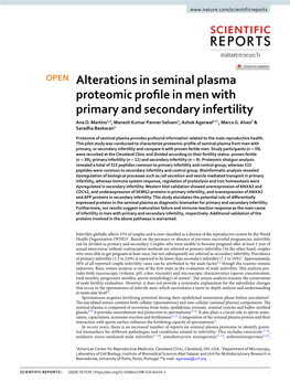 Alterations in Seminal Plasma Proteomic Profile in Men with Primary and Secondary Infertility