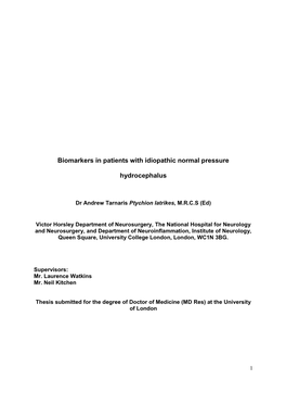 Biomarkers in Patients with Idiopathic Normal Pressure Hydrocephalus