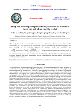 Study and Modeling on Saponification Dynamics of the Mixture of Insect Wax and Oil-Tea Camellia Seed Oil