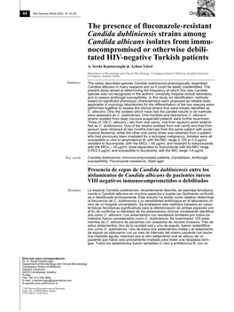 The Presence of Fluconazole-Resistant Candida Dubliniensis Strains