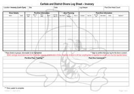 Dive Assessment & Log Sheet