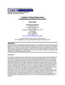 Current Transformations in Norwegian Higher Education