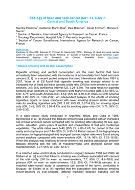 Etiology of Head and Neck Cancer (C01–14, C32) in Central and South America