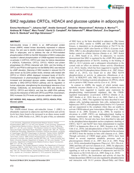 SIK2 Regulates Crtcs, HDAC4 and Glucose Uptake in Adipocytes