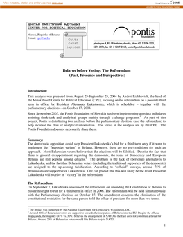 Belarus Before Voting: the Referendum (Past, Presence and Perspectives)