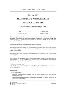 2004 No. 1817 TRANSPORT and WORKS, ENGLAND TRANSPORT