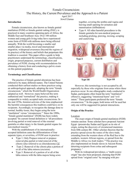 Female Circumcision: the History, the Current Prevalence and The