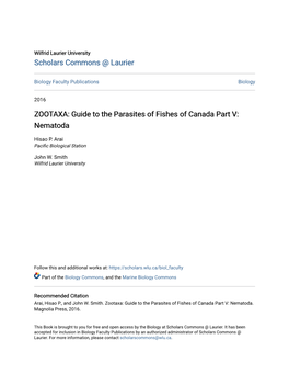 Guide to the Parasites of Fishes of Canada Part V: Nematoda