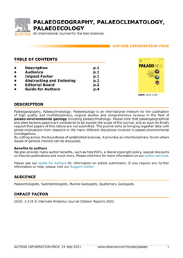 PALAEOGEOGRAPHY, PALAEOCLIMATOLOGY, PALAEOECOLOGY an International Journal for the Geo-Sciences