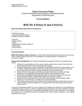 MUS-105 History of Jazz in America