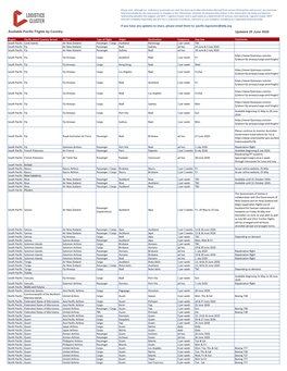 Updated 25 June 2020 Available Pacific Flights by Country If You