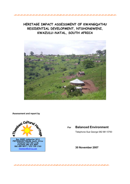 Heritage Impact Assessment of Kwangqathu Residential Development, Ntshongweni, Kwazulu-Natal, South Africa