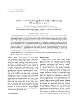 Bamboo Shoot: Microbiology, Biochemistry and Technology of Fermentation - a Review