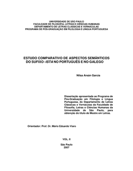 Estudo Comparativo De Aspectos Semânticos Do Sufixo -Ista No Português E No Galego