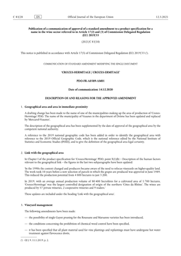 Publication of a Communication of Approval of a Standard Amendment to a Product Specification for a Name in the Wine Sector Refe