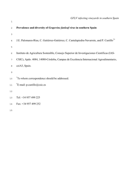 GFLV Infecting Vineyards in Southern Spain Prevalence and Diversity Of