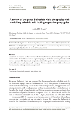 Mycokeysa Review 5: 1–30 Of(2012) the Genus Bulbothrix Hale: the Species with Medullary Salazinic Acid Lacking