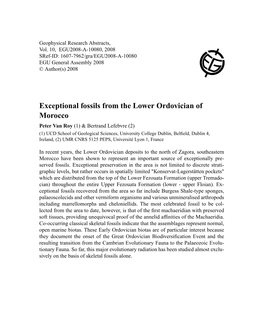 Exceptional Fossils from the Lower Ordovician of Morocco