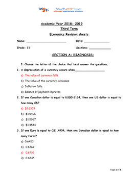 Academic Year 2018- 2019 Third Term Economics Revision Sheets