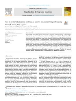 How to Resurrect Ancestral Proteins As Proxies for Ancient Biogeochemistry T ∗ Amanda K