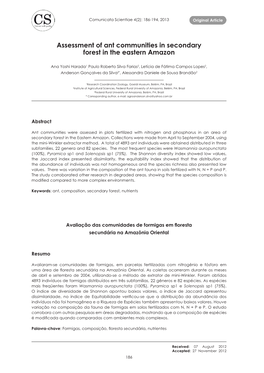 Assessment of Ant Communities in Secondary Forest in the Eastern Amazon