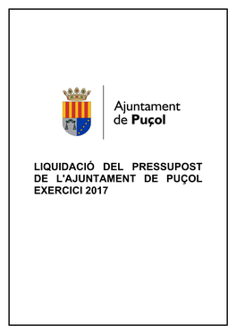 Liquidació Del Pressupost De L'ajuntament De Puçol Exercici 2017