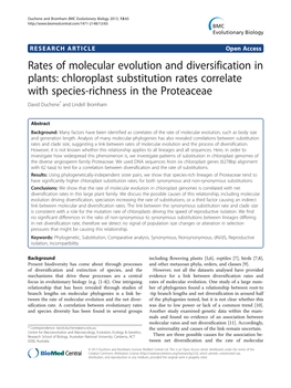 Rates of Molecular Evolution and Diversification in Plants: Chloroplast
