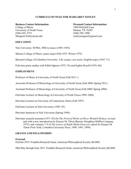 1 CURRICULUM VITAE for MARGARET NOTLEY Business