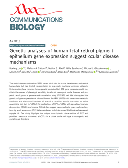 Genetic Analyses of Human Fetal Retinal Pigment Epithelium Gene Expression Suggest Ocular Disease Mechanisms