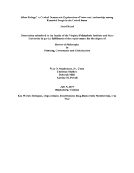 Silent Refuge? a Critical Democratic Exploration of Voice and Authorship Among Resettled Iraqis in the United States