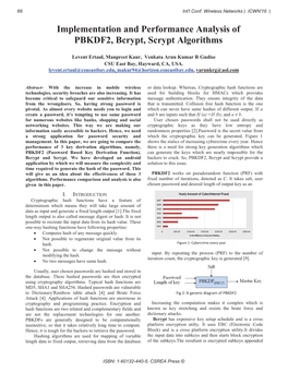 Implementation and Performance Analysis of PBKDF2, Bcrypt, Scrypt Algorithms