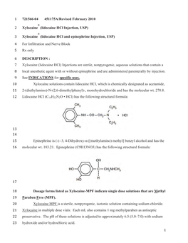 (Lidocaine Hcl Injection, USP) 3 Xylocaine