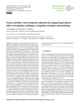 Green and Blue Water Footprint Reduction in Irrigated Agriculture: Effect of Irrigation Techniques, Irrigation Strategies and Mulching