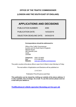 Applications and Decisions for London and the South East of England