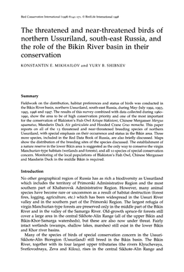 The Threatened and Near-Threatened Birds of Northern Ussuriland, South-East Russia, and the Role of the Bikin River Basin in Their Conservation KONSTANTIN E