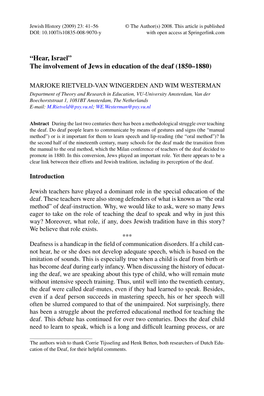 “Hear, Israel” the Involvement of Jews in Education of the Deaf (1850–1880)