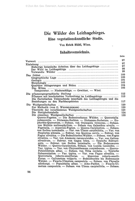 Die Wälder Des Leithagebirges. Eine Vegetationskundliche Studie. Von Erich Hübl, Wien