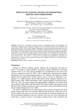 Impacts of Climate Change on Lepidoptera Species and Communities - 43